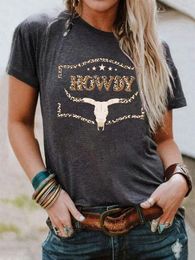 Women's T Shirts Howdy T-shirts Women Country Southern Shirt Rodeo Cowgirl Western Steer Skull Leopard T-Shirt Summer Vintage Tees 2024