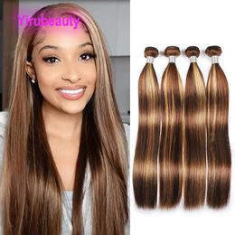 Brazilian Human Hair Double Wefts Extensions P4/27 Piano Color Silky Straight 10-30inch 4 Bundles Unpna