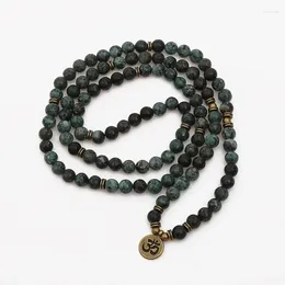 Charm Bracelets 8mm Natural Stone Jasper Yoga Lucky Bracelet 108 Beads Buddhism Prayer Mala & Necklace For Women Men