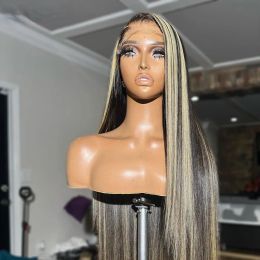 Wigs 1B/27 Highlight 13X4 Lace Frontal Human Hair Wigs 200% Blonde Brown Glueless PrePlucked 34Inch Bone Straight Lace Front Wig
