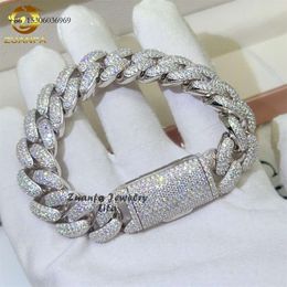 Hip Hop Rapper Sier Mens Jewellery Iced Out Diamond 15Mm 3 Rows Moissanite Cuban Link Chain Bracelet