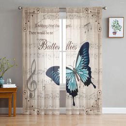Curtain Butterfly Retro Musical Note Vintage Sheer Curtains For Living Room Decoration Window Kitchen Tulle Voile
