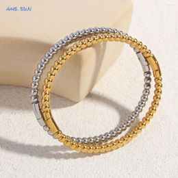 Bangle MHS.SUN Stainless Steel Round Bangles For Women Men Gold/Silver Colour Smooth Ball No Tarnish Beaded Bracelet Daily Jewellery