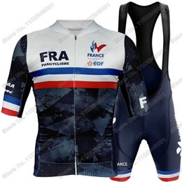2024 France Jersey Short Sleeve Set French National Team Cycling Clothing Men Road Bike Shirts Suit Bicycle Bib Shorts L2405