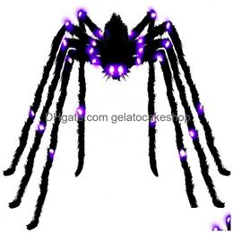 Other Event Party Supplies 125Cm Luminous Halloween Spider Scary Nt Led Web Decorations Props Haunted Indoor Outdoor Decoration Dr Dh1Nv