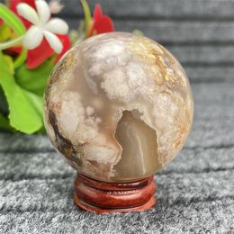 1pc Natural Polished Sakura Flower Agate Crystal Energy Ball Reiki Massage Yoga Sports Healing Stone Ball Garden Home Decoration