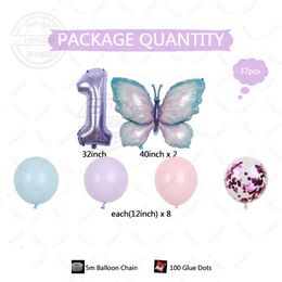 Balloons Birthday For 1 Year Butterfly aroon Blue Pink Theme Garland Kits Number 1-9th Latex Air Globos Baby Shower Decors