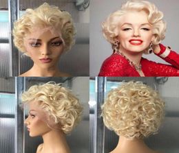 Lace Wigs Short Wavy Coloured Pixie Cut Wig Human Hair T Part 613 Blonde Frontal Loose Curly Bob Remy For Black Women99854012533737