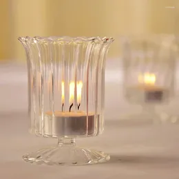 Candle Holders European Transparent Glass Striped Candlestick Home Cup-type Utensils Romantic Candlelight Dinner Wedding Decoration Item