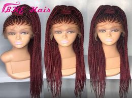 High quality Long box Braid Wig Braiding synthetic lace front wig blackburgundy red Colour cornrow braids lace wigs For Black Wome7072217