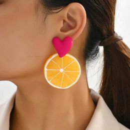 Charm Fashion Acrylic Fruit Lemon Pitaya Strawberry Big Dangle Earrings For Women Trend Luxury Charm Elegant Particular Summer JewelryL4531