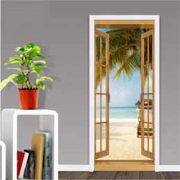 3D Glass Window Door Exterior Scenery Door Sticker Nature Landscape Self-Adhesive PVC Bedroom Decor Wallpaper Design Wall Decal