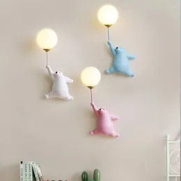 Wall Lamps Cartoon Led Bear Lamp For Shildren Kids Baby Girl Bedroom Bedside Light With 3D Printing Moon Decor Lighting FixtureS