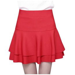 Skirts New Women Basic Skirts Summer Flared Casual Mini Skirt Fashion School Pleated Fluffy Plus Size Red Short Fashion A Line Skirts S245315