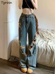 Women's Jeans Women Vintage Design Personality Hole Ulzzang Leisure Fashion All-match Empire Denim Ripped Streetwear Summer Students