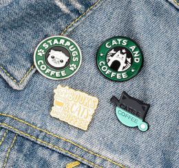 European Kitten Coffee Pins Cute Cartoon Pug Puppay Cafe Pin Unisex Cowboy Backpack Badge Jewelry Accessories Whole6623072