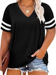 Plus Size 1XL8XL Womens Casual Vneck Short Sleeved Solid Colour Loose Tshirt Sports Outdoor Top Women Clothing 240531