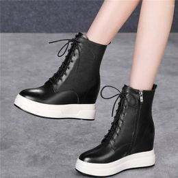 Boots Winter Platform Oxfords Shoes Women Genuine Leather Wedges High Heel Ankle Female Round Toe Fashion Sneakers Casual