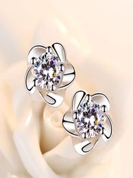 Elegant Rose Flower Shine Cubic Zirconia 925 Sterling Silver Lady Stud Earrings Jewellery for Women Drop No Fade B113578633