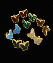 Yellow 18kgp Plated Nature Malachitered Gem Charms Butterfly Stud Earrings Jewellery for Children Girls Baby Kids Women Gifts6502643