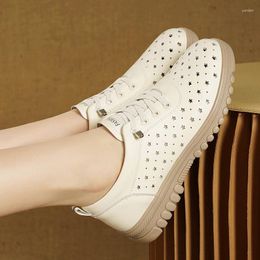 Casual Shoes Women 2024 Fashion Summer White High Quality Leather Hollow Breathable Platform Flat Woman Sneakers