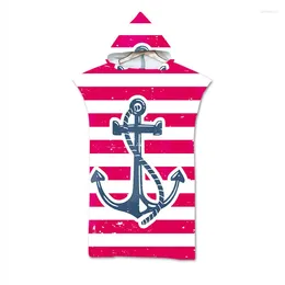 Towel Double Sided Nautical Mediterranean Anchor Stripes Waves Flower Pattern Large Adult Poncho Hooded Pool Bath Beach