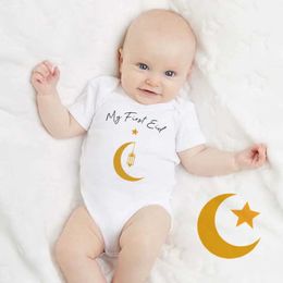 Rompers My First Eid Print Newborn Infant Clothes Festive Party Baby Toddler Jumpsuits Boys Girls Long Sleeve Bodysuits Ramadan Outfits Y2405304QOG
