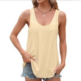 Women's Tanks Summer Womens Adult Hollow Out Tank Tops Casual Loose Sleeveless Curved Hem Vest Solid Colour U Neck Basic Clothes Daily