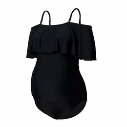 Maternity Swimwear Summer Solid Flounce Bikinis Off Shoulder One Piece Halter Large Size Swimsuit Pregnant Beachwear Woman Bodys 240530