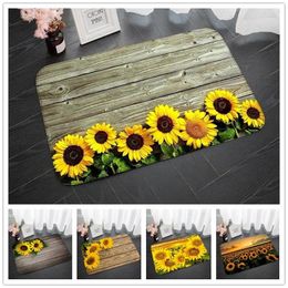 Carpets 1Pc Sunflower Print Home Entrance Door Mat Non-slip Living Room Bathroom Kitchen Rug Washable Hallway Tracks Wood Floor Carpet