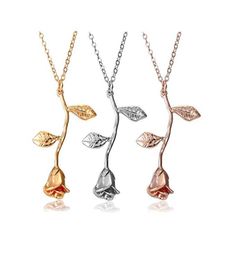 Rose Pendant Necklace Jewelry Sterling Silver Retro 3D Leaf Valentine039s Day Women039s Birthday Vintage15061575280751