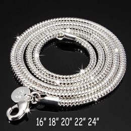 3mm 925 Sterling Chain Silver Snake Necklace 16 18 20 22 24 Inch Solid Silver Lobster Clasp Necklace Chains for Women Jewelry 2612