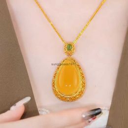 2024New Imitation Jade Wax Colour Water Drop Necklace China-Chic Palace Scenery Thai Blue Female Pendant All Seasons Gift 1