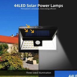 Solar Wall Lights 44 Led Powered Outdoor Motion Sensor Lamp With 3 Optional Lighting Modes 270 Degree Angle For Garden Garage Porch Dhzxq