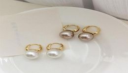 Dangle Chandelier Simple One Big Pearl Earrings For Women Fashion Jewellery Gold Buckle Ear Ring Korean Ladies Charm Elegant Jewel3379778