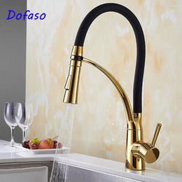 Kitchen Faucets Dofaso Vintage Black Gold Faucet Drawing Down Brass High Arch Sink Pull Out Rotation Spray Mixer