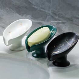 1PC Ceramic Leaf Shape Soap Box Drain Soap Dish Bathroom Shower Soap Holder Sponge Storage Plate Kitchen Bathroom Accessories 240531