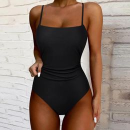 Women's Swimwear 2024 Black One Piece Swimsuit Sexy Solid Push Up Women Summer Bathing Suits Beachwear Monokini Female