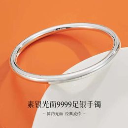 Foot silver 9999 sterling silver bracelet classic smooth solid young niche silver bracelet plain ring ins Qixi gift