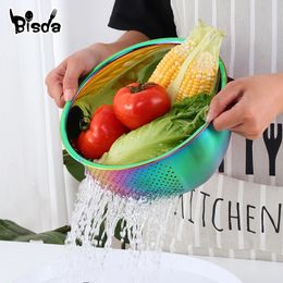1pcs Strainer Basket Stainless Steel Drain Basket Rice Washing Colander Vegetable Fruit Storage Premium Kitchen Fine Mesh 240531