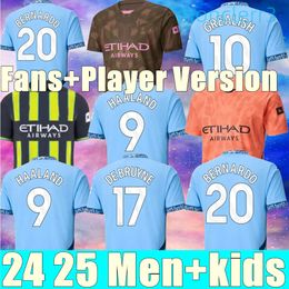 2024 Designer 25 Haaland Soccer Jerseys Grealish Sterling Mans Cities Mahrez Fans Player Version De Bruyne Foden Tops Shirt Kids Kit Sets