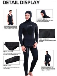 Women's Swimwear DEMMET Black 3mm Wetsuit Long Sleeve Fission Hooded 2 Pieces Of Neoprene Submersible For Men Keep Warm Waterproof Diving