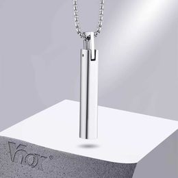 Pendant Necklaces Vnox Men Necklaces 3D Vertical Bar Pendant with Box Chain Simple Classic Geometric Stainless Steel Male Collar Jewellery Y240530074F