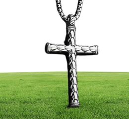 Fashion Men Jewelry Stainless Steel Cross Pendant Necklaces Cylindrical Design 70cm Long Chain Punk Necklace For Mens327F8552098