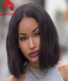 Yaki Straight Short Bob Virgin Human Hair Full Lace Wig Middle Part Lace Front Wigs For Black Women Top Quality Brazilian Hair3669990