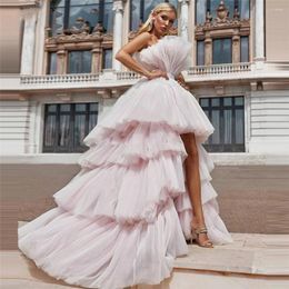 Casual Dresses High End Pearl Pink Ruffles Lush Tulle Low Prom Gowns 2024 Puffy Tutu Tiered Long Women Formal Party
