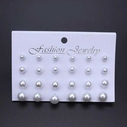 Charm Korean Women Earrings 12 Pair/Set Beige White Pearl Simple Fashion Earrings Wedding Jewellery For Gift Valentines Day giftL4531