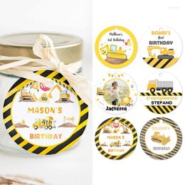 Party Supplies Kids Excavator Card Labels Custom Name Text Birthday Baby Shower Baptism Personalized Classic Round Thank You Gift Tags