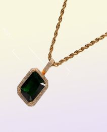 Iced Cubic Zirconia Pink Blue Green Red Square Stone Ruby Pendant Necklace For Men Women Hip hop Jewelry1818222