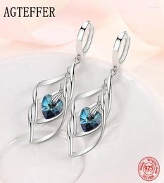 Hoop Huggie 925 Sterling Silver Hollow Blue Crystal Long Drop Earrings For Women Fashion Wedding Jewelry GiftHoop Dale227690642